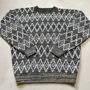 Vintage 80s 90s Women’s XL Poplar Geometric Crew Neck Pullover Sweater Hipster